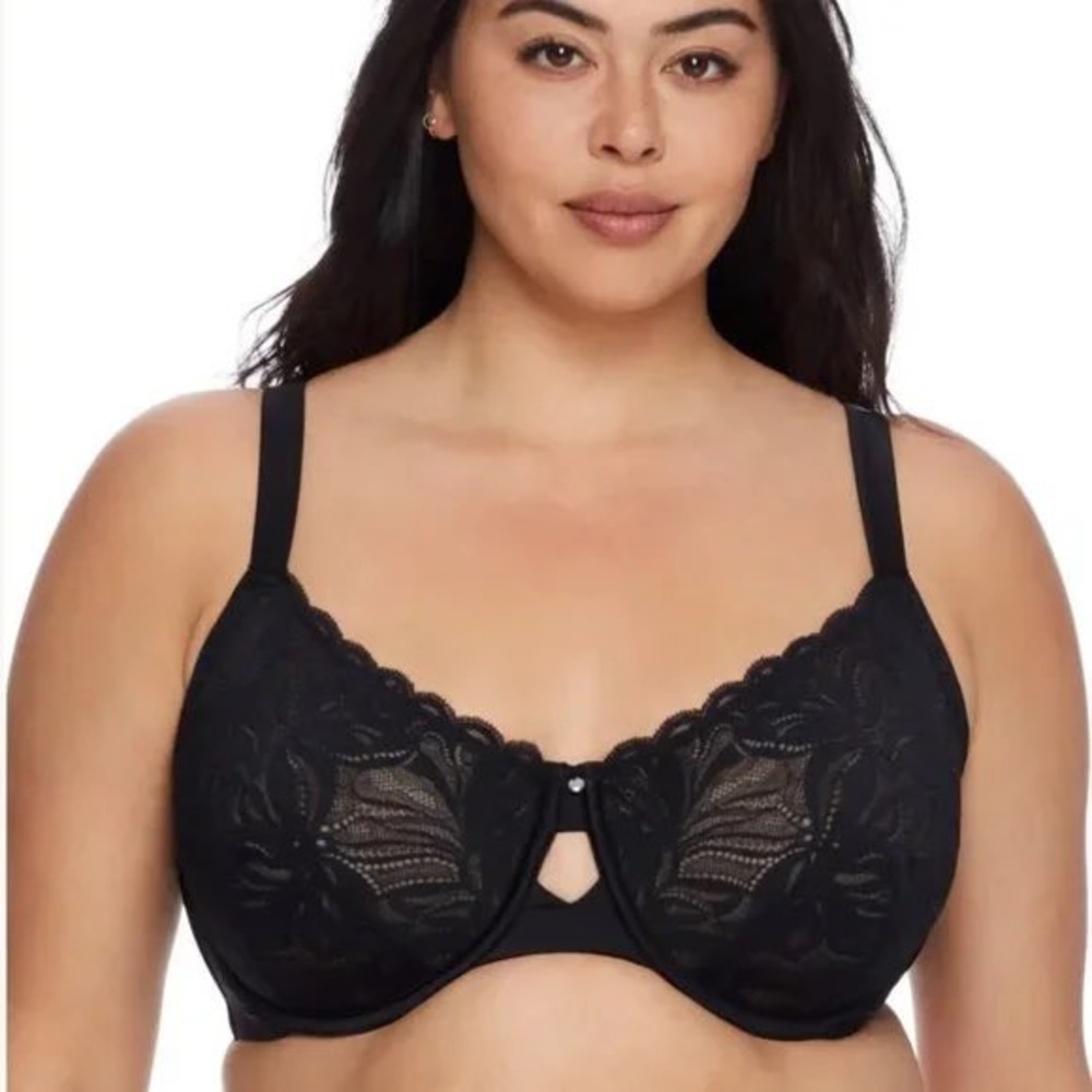 Bare Necessities Black Lace Unlined Full Coverage Underwire Bra 44D A10086